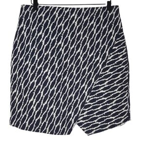 Ann Taylor Loft Petites Womens Navy Blue Woven Geometric Wrap Skirt Size Medium
